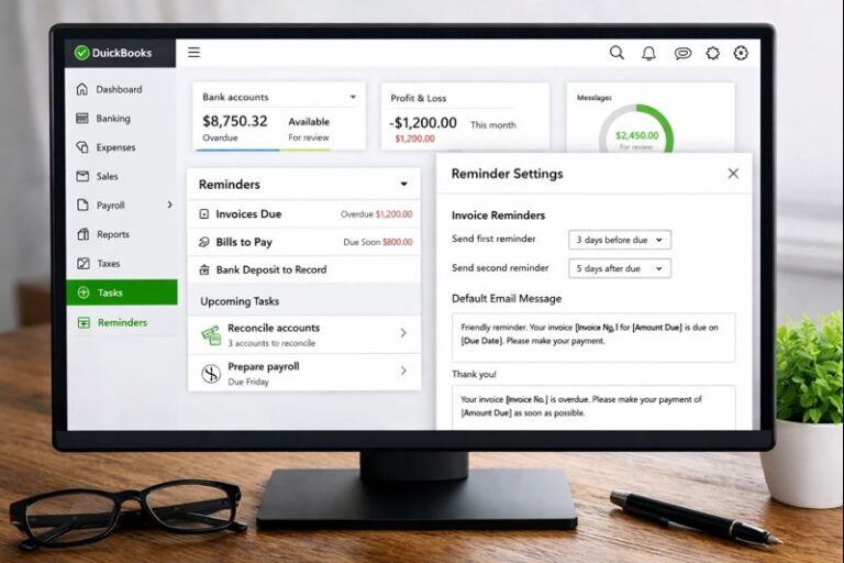 QuickBooks Online Reminders Screen