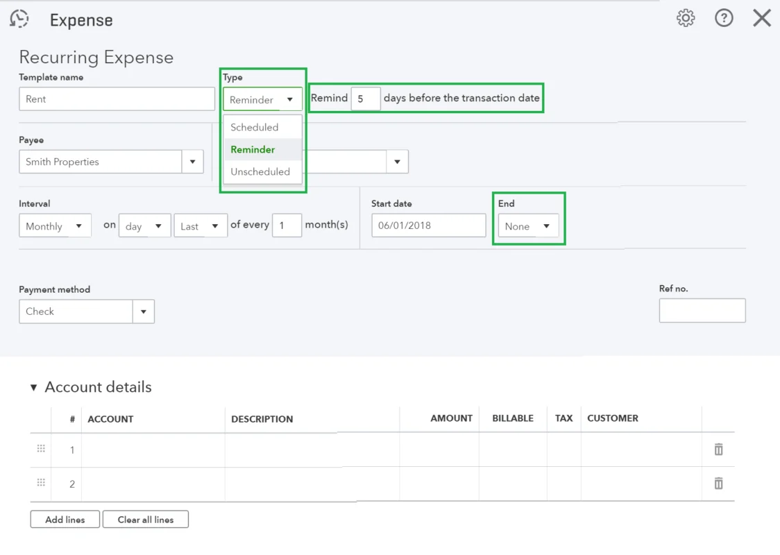 Setting up reminders in QuickBooks Online